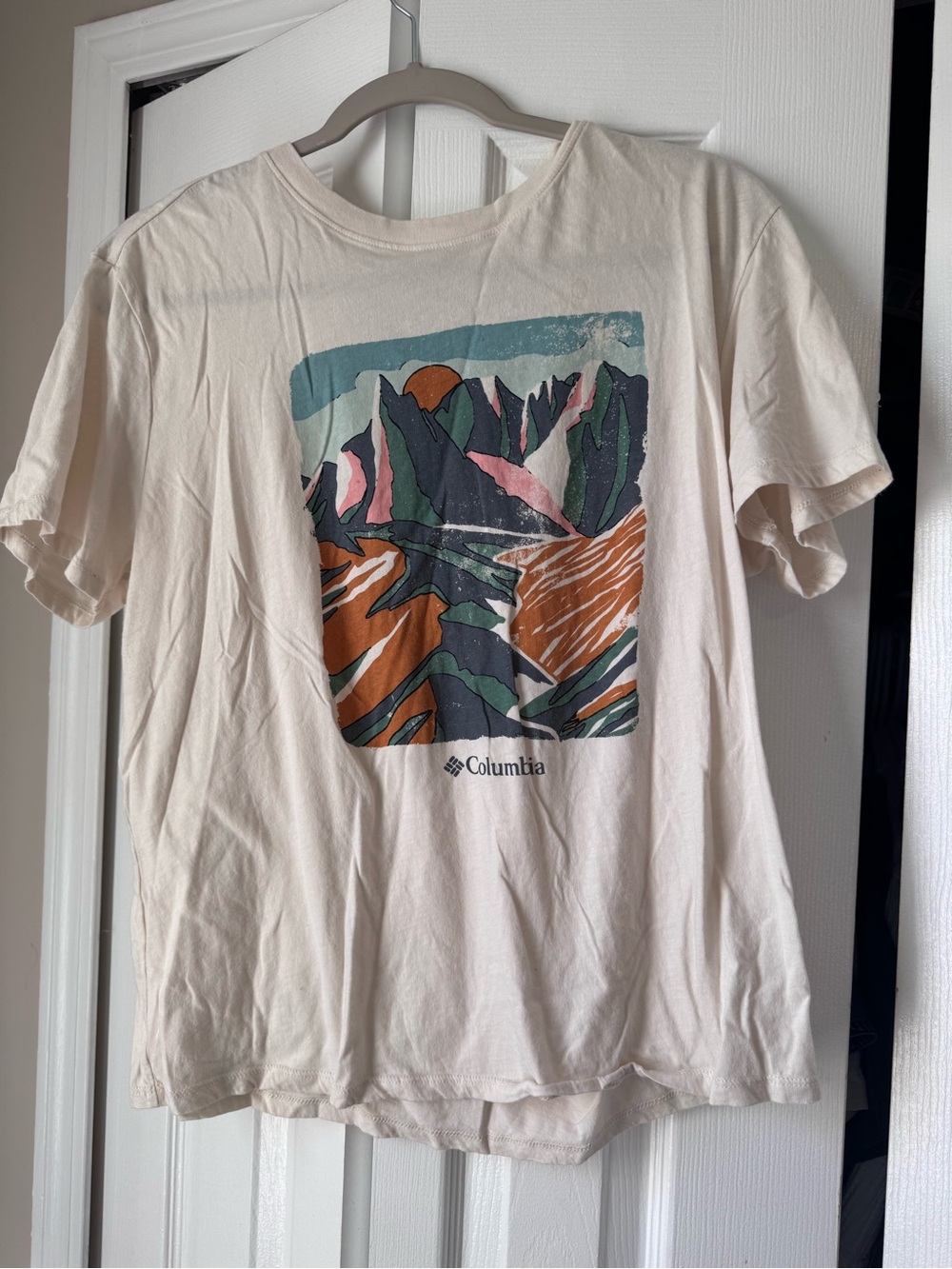 Columbia Mountain Graphic T Shirt Cream Off White Gorpcore Hiking Tee Large